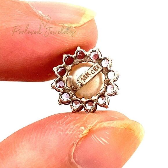 Stunning 14k Flower Shaped Tanzanite & Pearl Stud Earrings - Picture 13 of 16